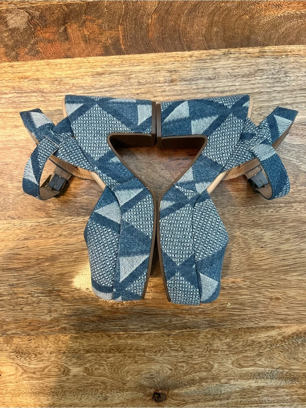 Denim Geometric Platform Mary Janes in Blue